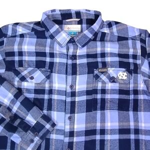 Columbia Mens XL North Carolina Tar Heels Plaid Flannel Shirt Blue Cotton
